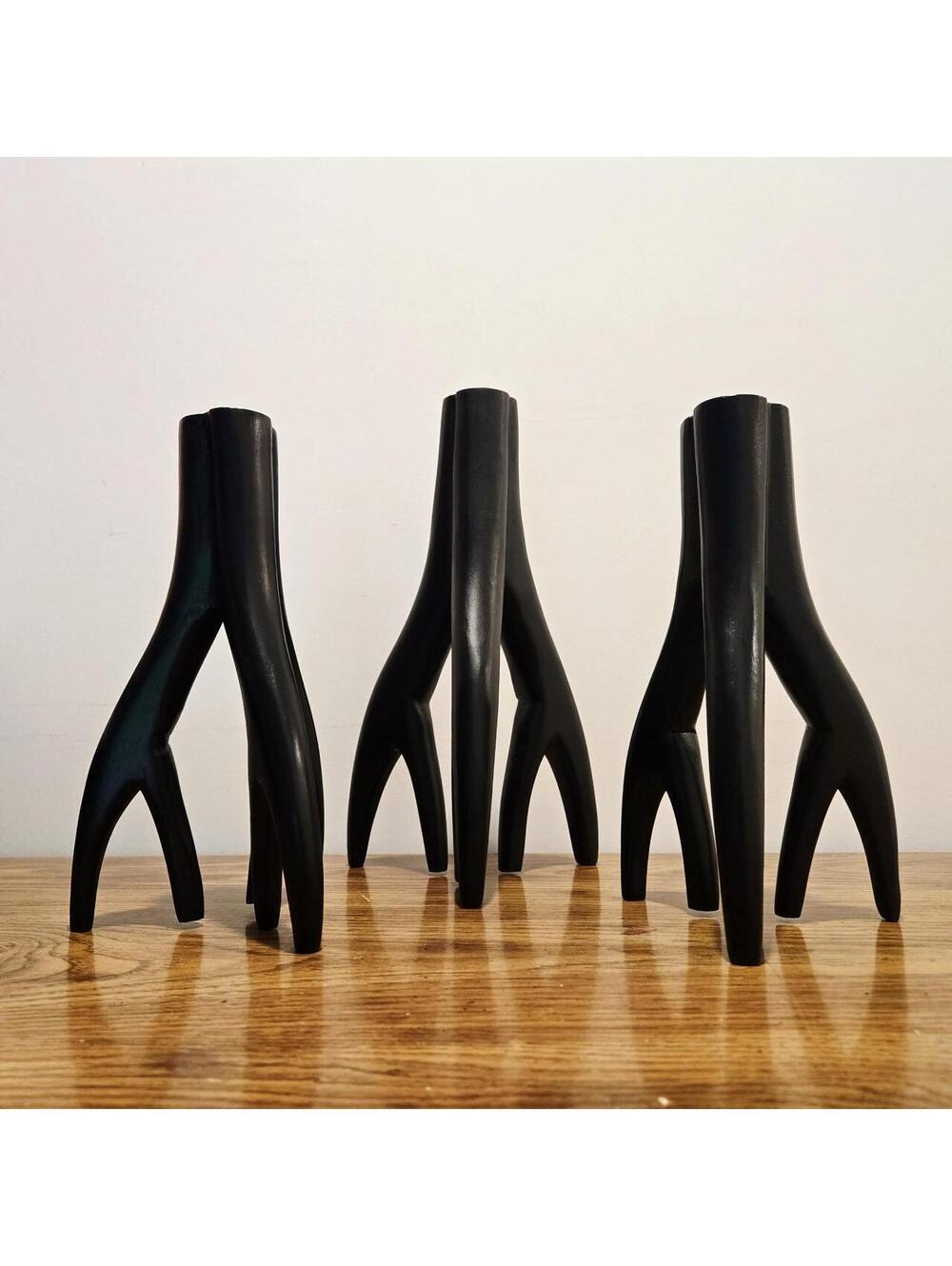 ✨️NEW✨️ Set of 3 Bazar Bizar Triple Twig Hand-Carved Wood Candle Holders - Picture 5 of 6